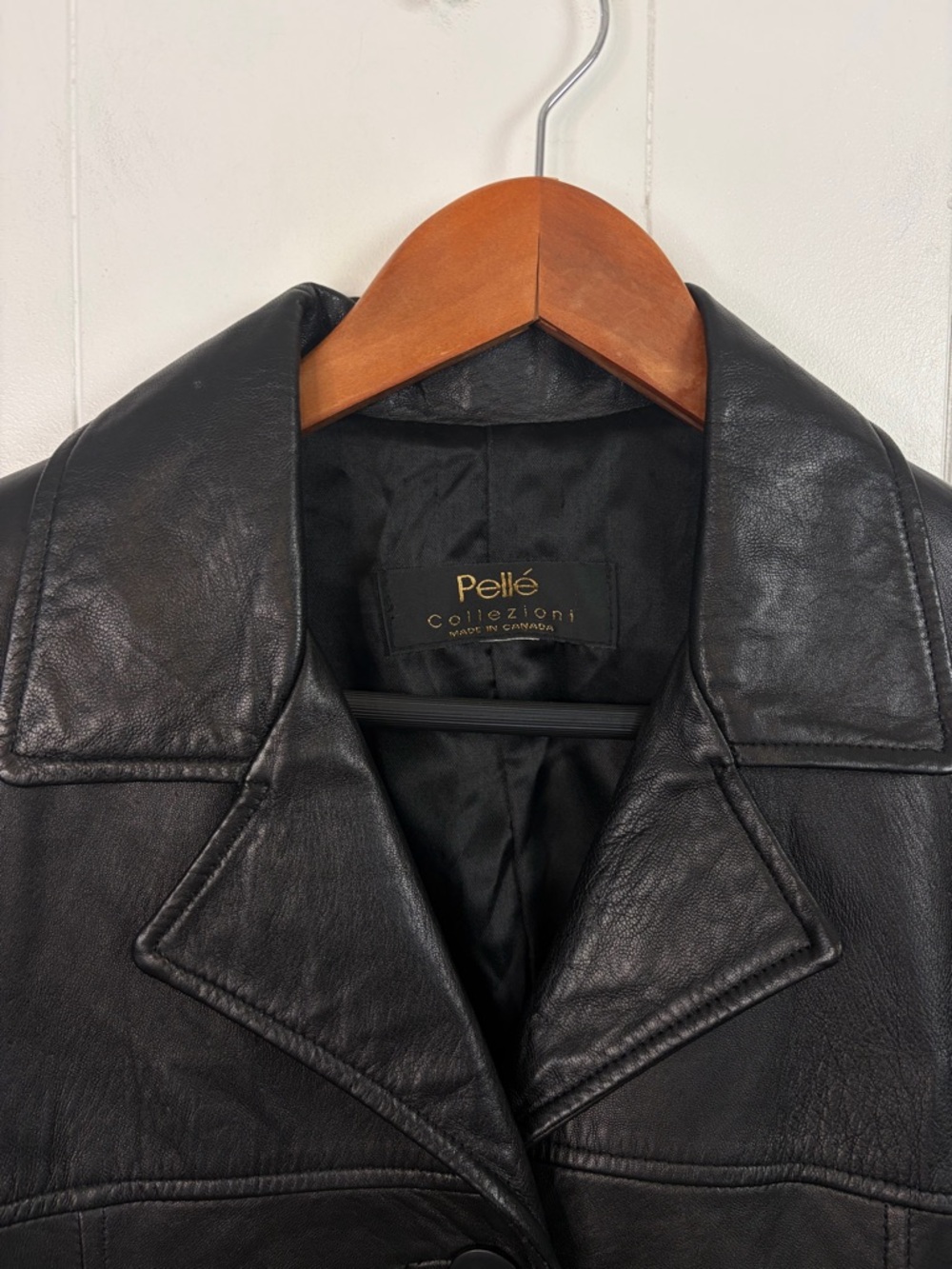 Vintage 90s Black Long Blazer Leather Jacket Coat Minimalist Womens Size Small - Picture 7 of 15